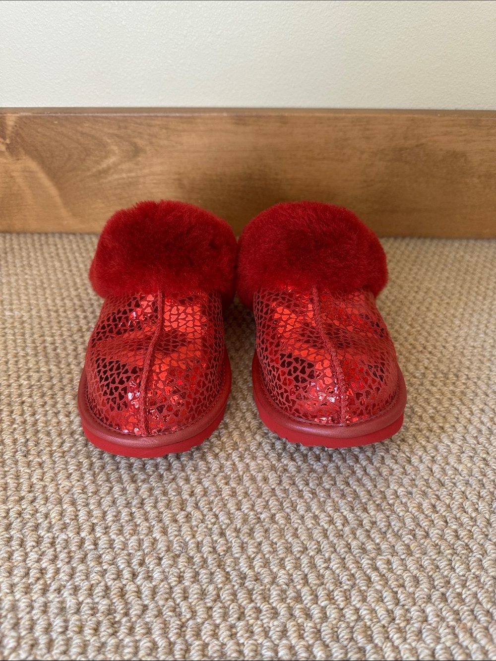 Red Sparkle Faux Fur Slippers